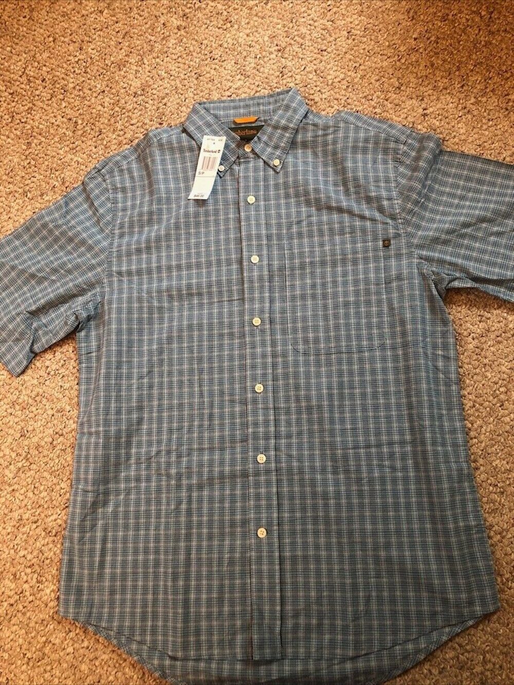 Timberland Men's Dress Shirt Size Small Blue Short Sleeve Button Down NWT